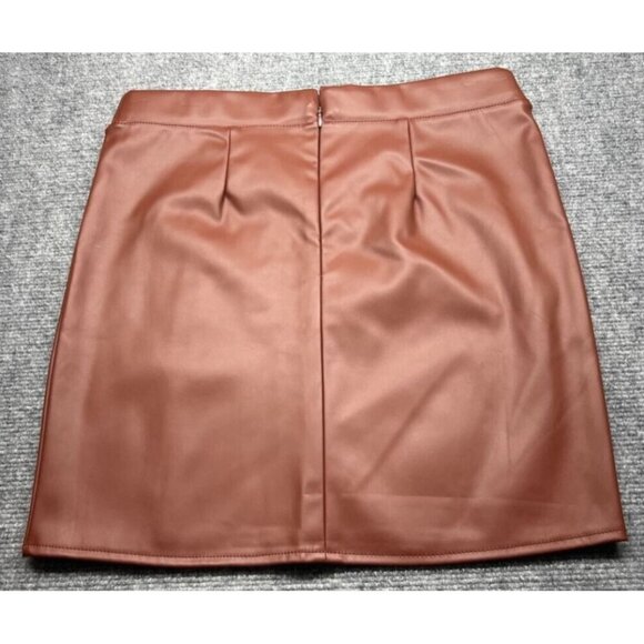 Rue21 Mini Skirt Womens M Brown Faux Leather Slit Stretch Zip Lined New - Picture 3 of 8